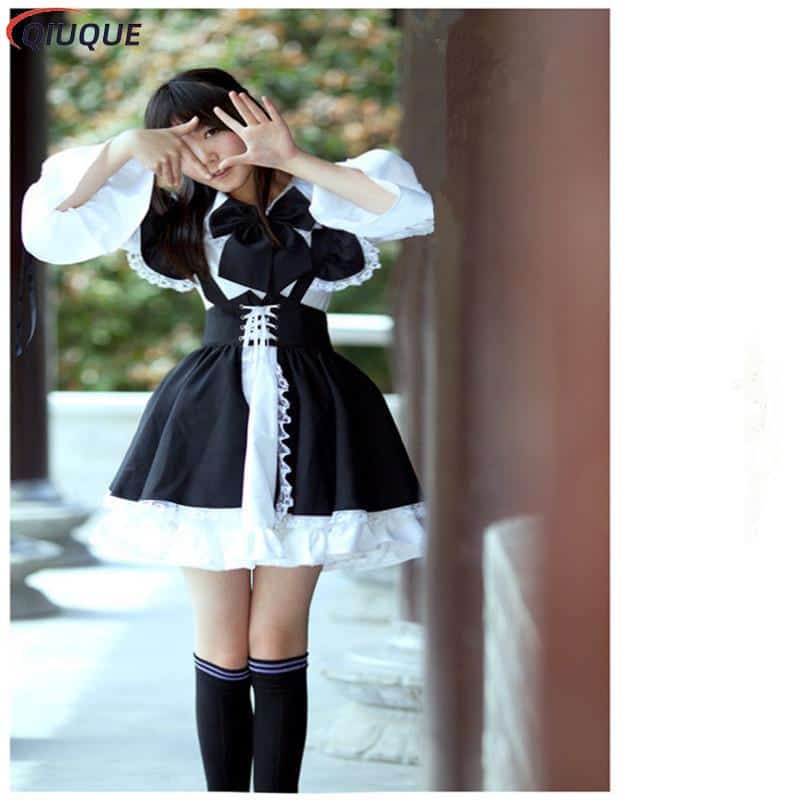 Women Maid Outfit Anime Long Dress Black and White Apron Dress Lolita Dresses Men Cafe Costume Cosplay Costume Горничная Mucama 2
