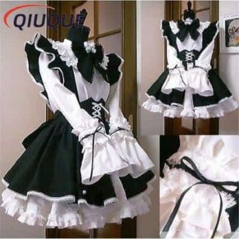 Women Maid Outfit Anime Long Dress Black and White Apron Dress Lolita Dresses Men Cafe Costume Cosplay Costume Горничная Mucama 1